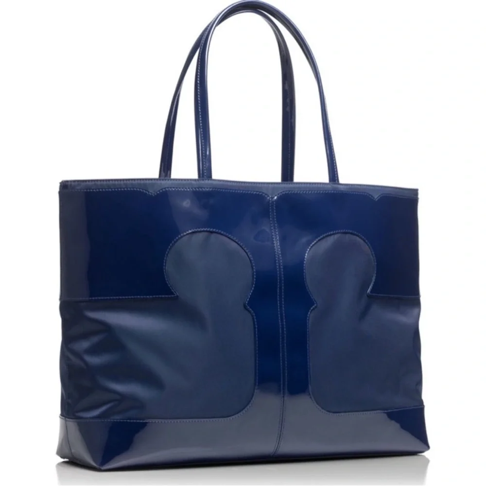 Tory Burch Blue Nylon Amalie Big T Logo Tote - Picture 1 of 9